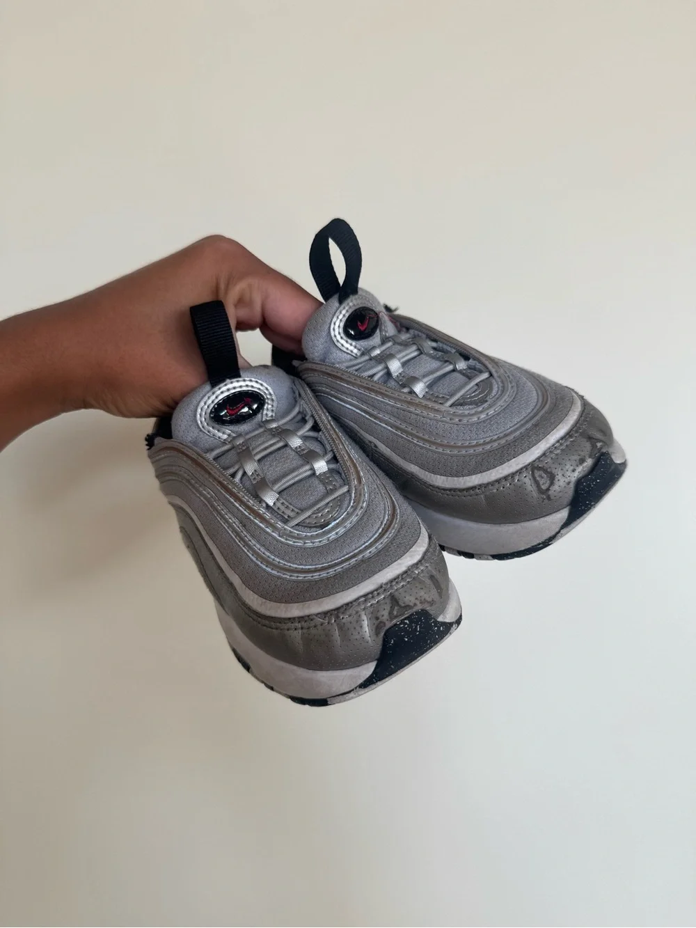 Nike Kids Silver and Red Air Max 97 Slip-On Sneakers